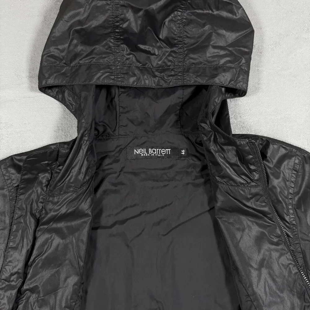 Neil Barrett Hooded Black Windbreaker Jacket Men's It 46, XS-S